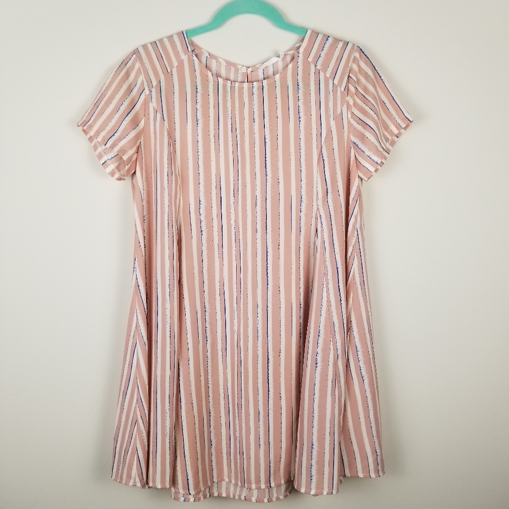 Lush Striped Shirt Dress (Blue/Pink/White) -S